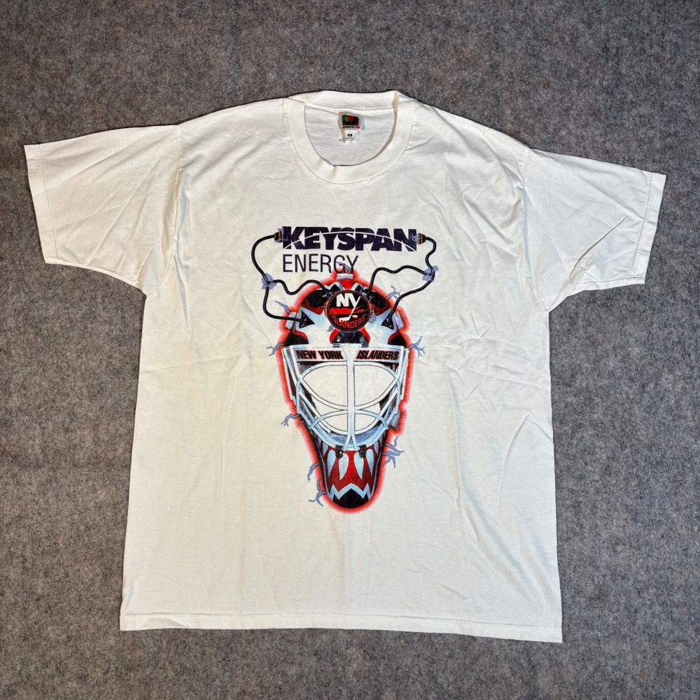 VTG NY Islanders T-Shirt Mens XL Keyspan Energy Goalie Mask Fruit of the Loom